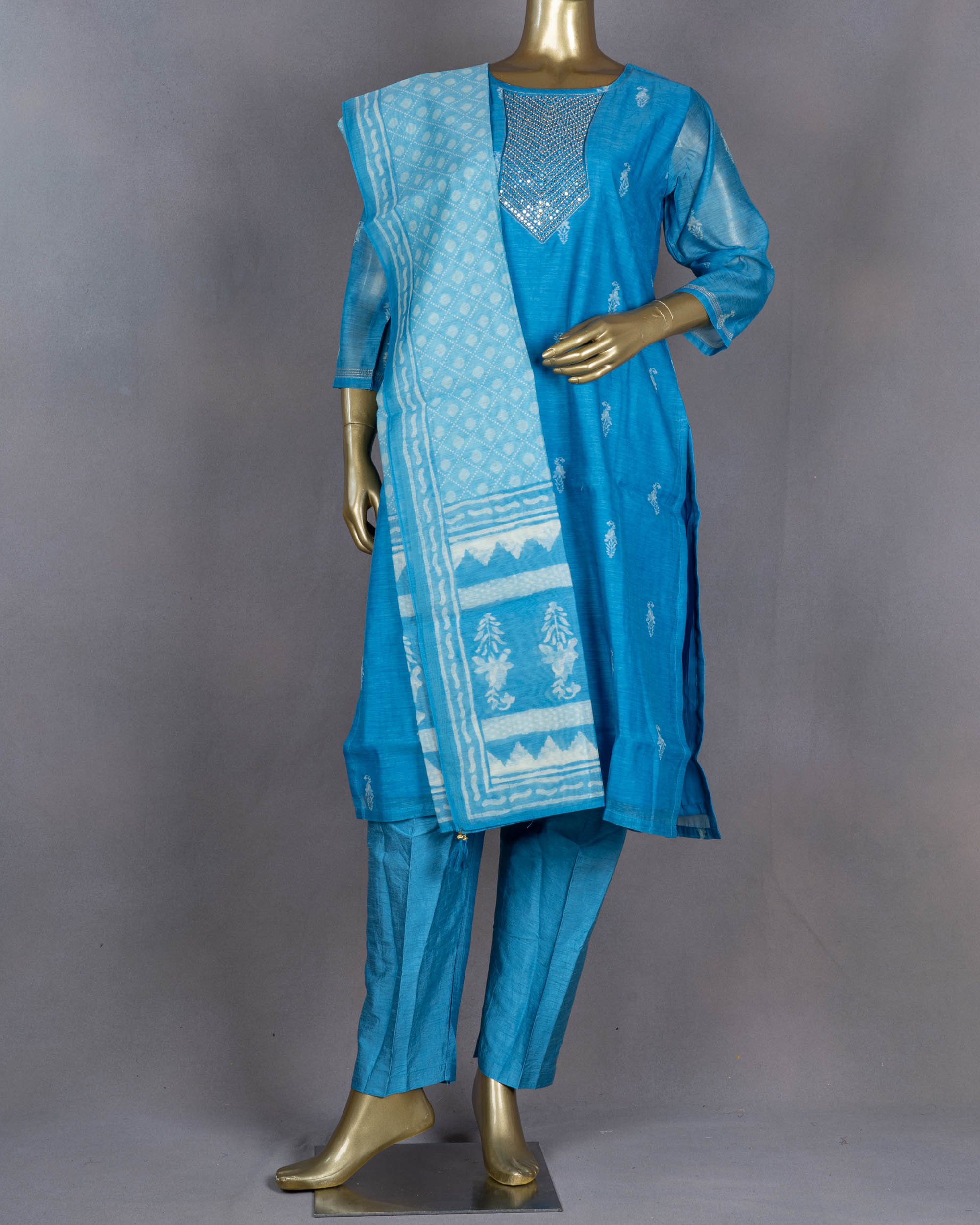 Chanderi Salwar Suit With Dupatta | Blue | DD0099