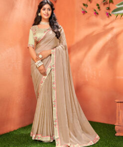 Crush Patterned Chiffon Saree | Light Brown | PX0080