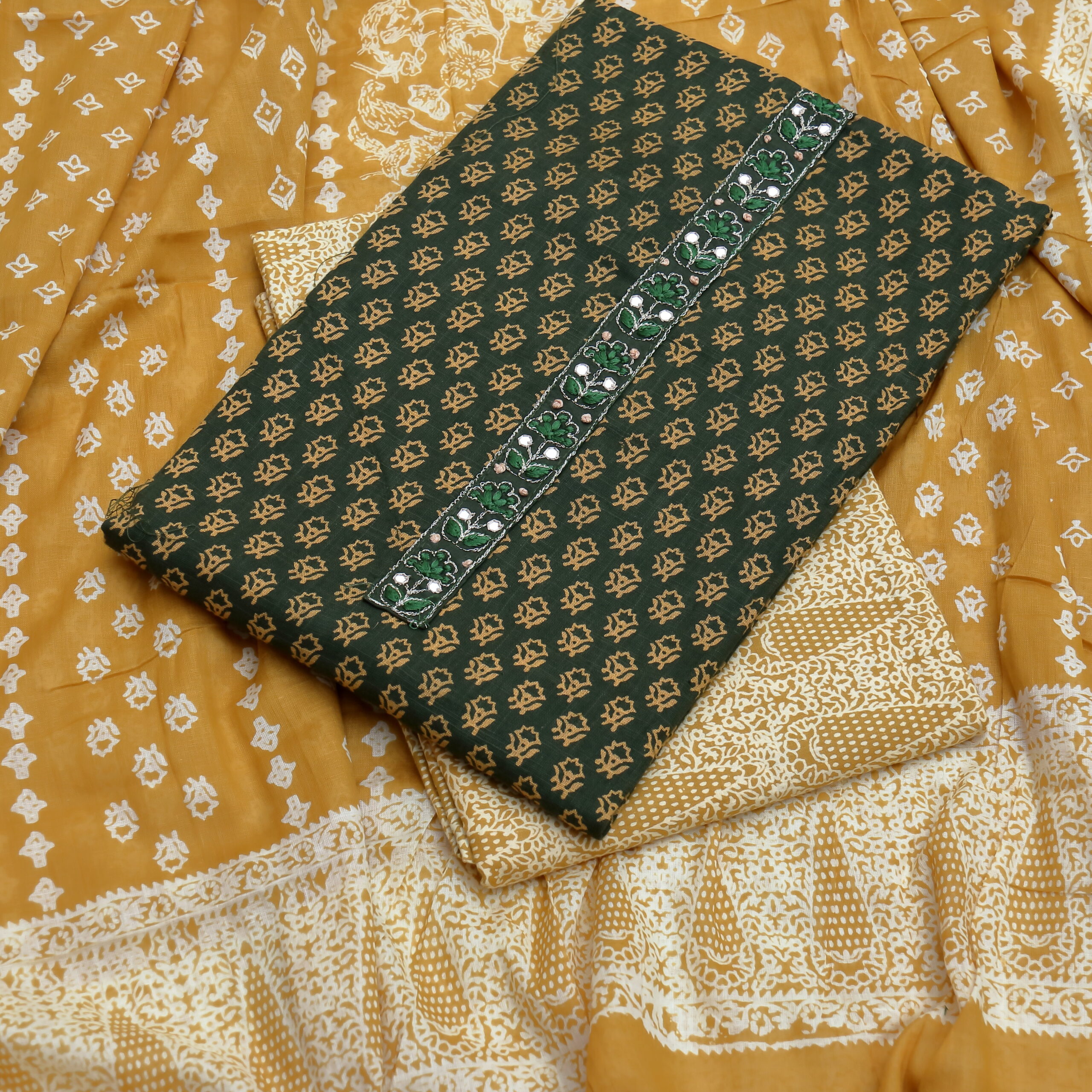 Ethnic Pure Cotton Salwar Material | Green | DE0016