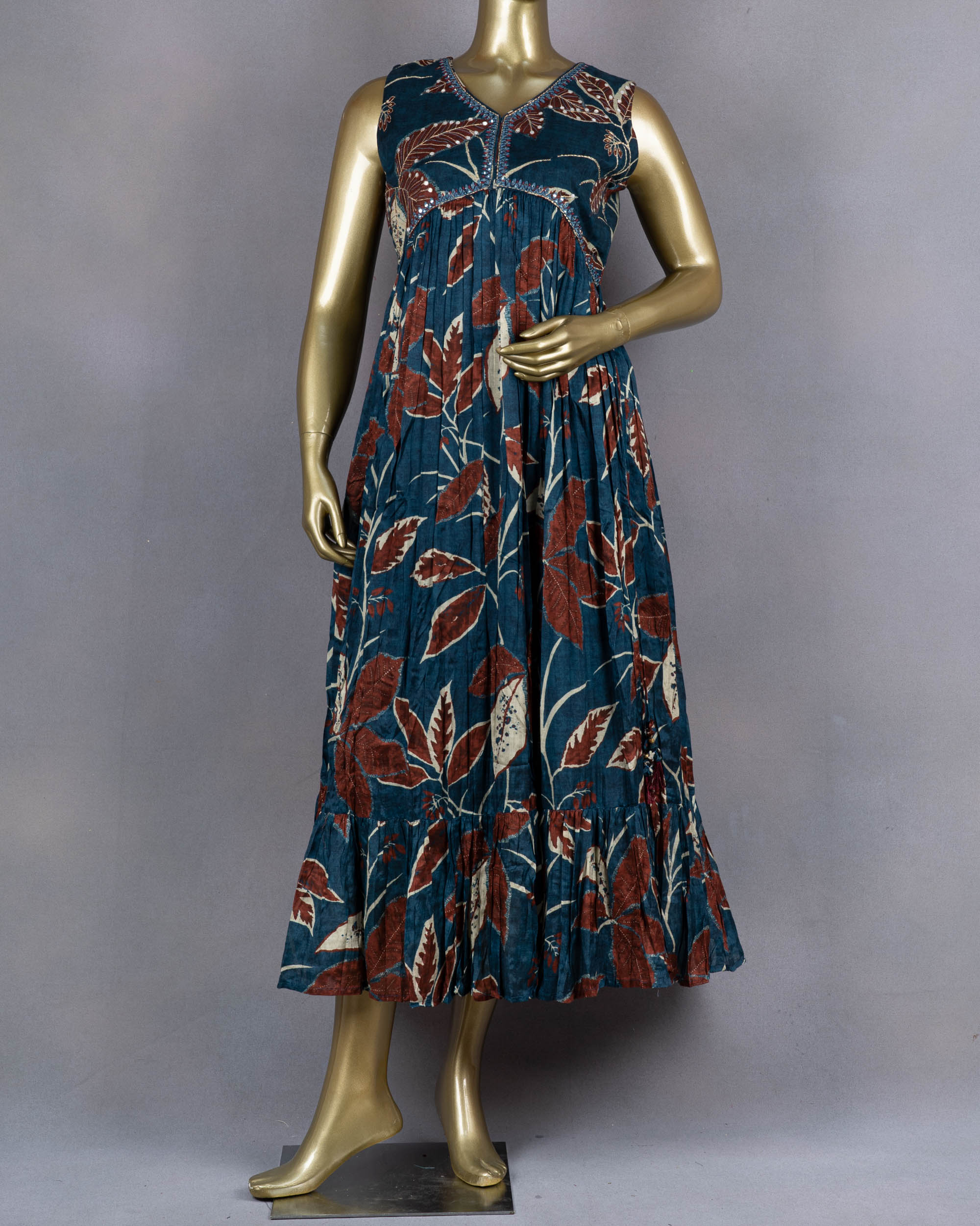 Elegant Ethnic Gown/Dress | Printed Flared | Blue | DD0195