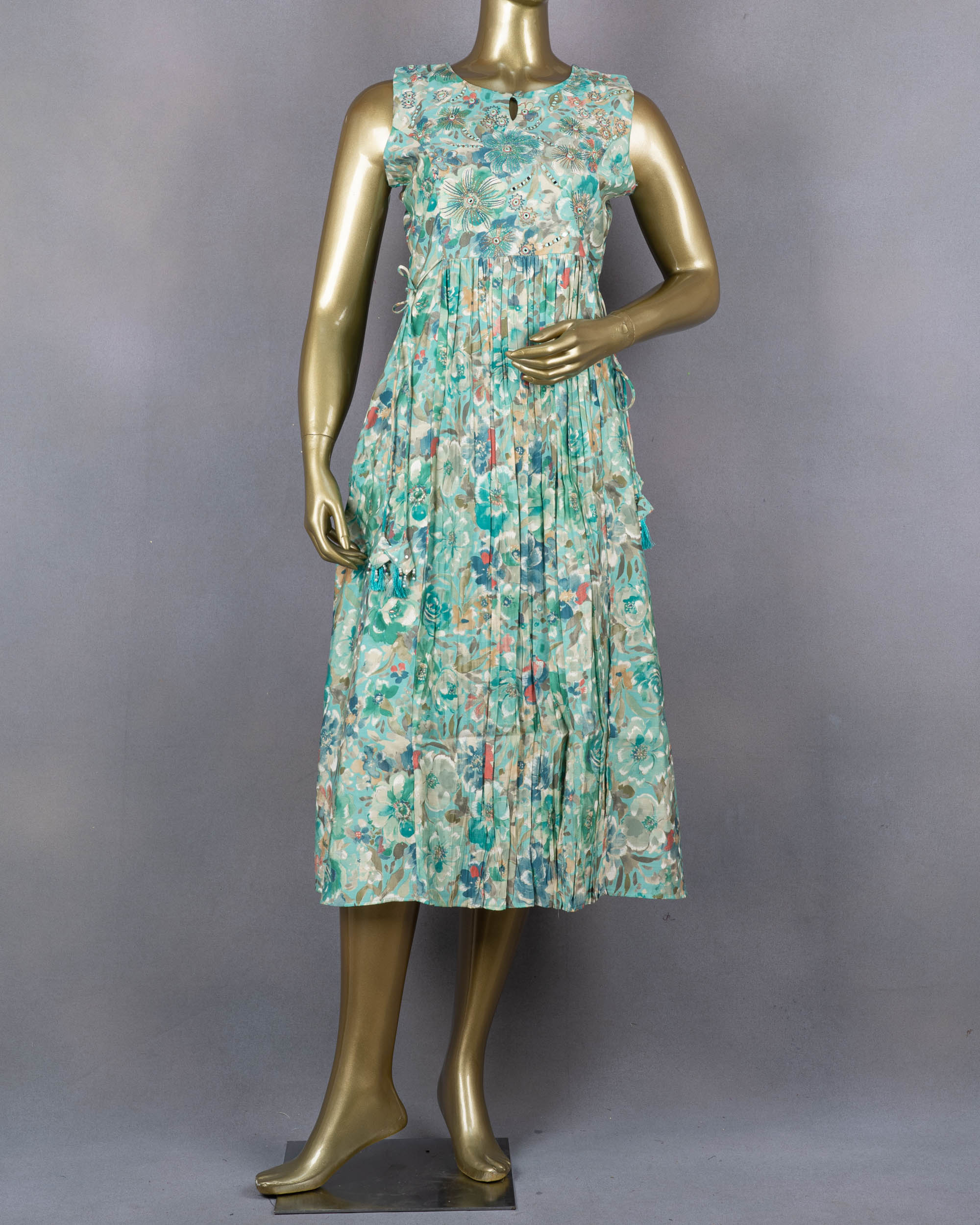 Elegant Ethnic Gown/Dress | Floral Printed Flared | Green | DD0196