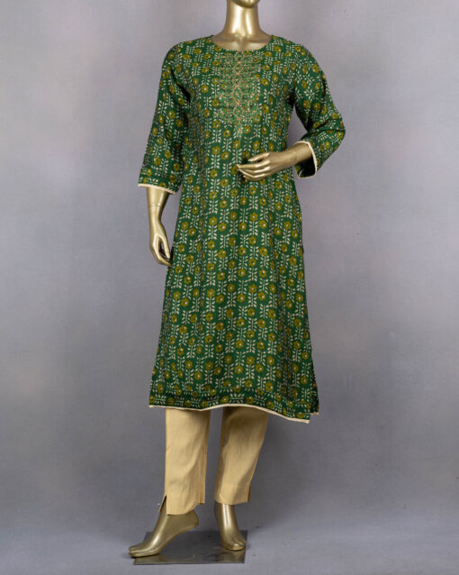 Ethnic Kurta | Floral Printed | Green | DD0201