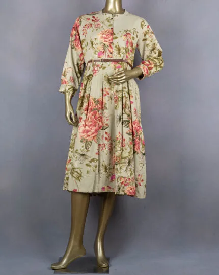 Printed Dress with Belt | Green | FG0005