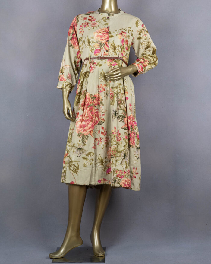 Printed Dress with Belt | Green | FG0005