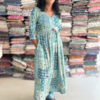 Ethnic beautiful printed aline flared kurta with lace pattern, sequins and tie up knot in waist comes with pom pom and shells . Paired with santoon elastic waist pant. It is suitable for both hand wash and machine wash.