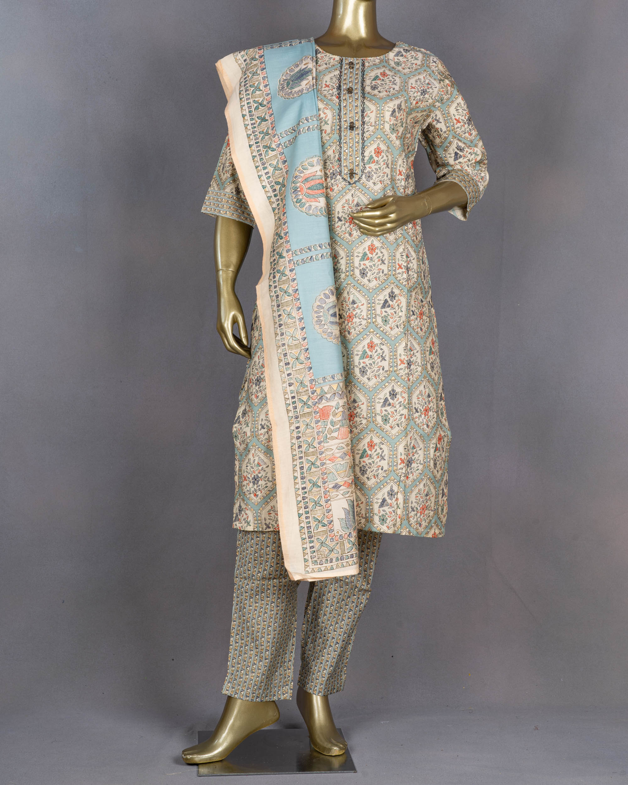 Ethnic Muslin Salwar Suit with Dupatta | Blue | DD0001