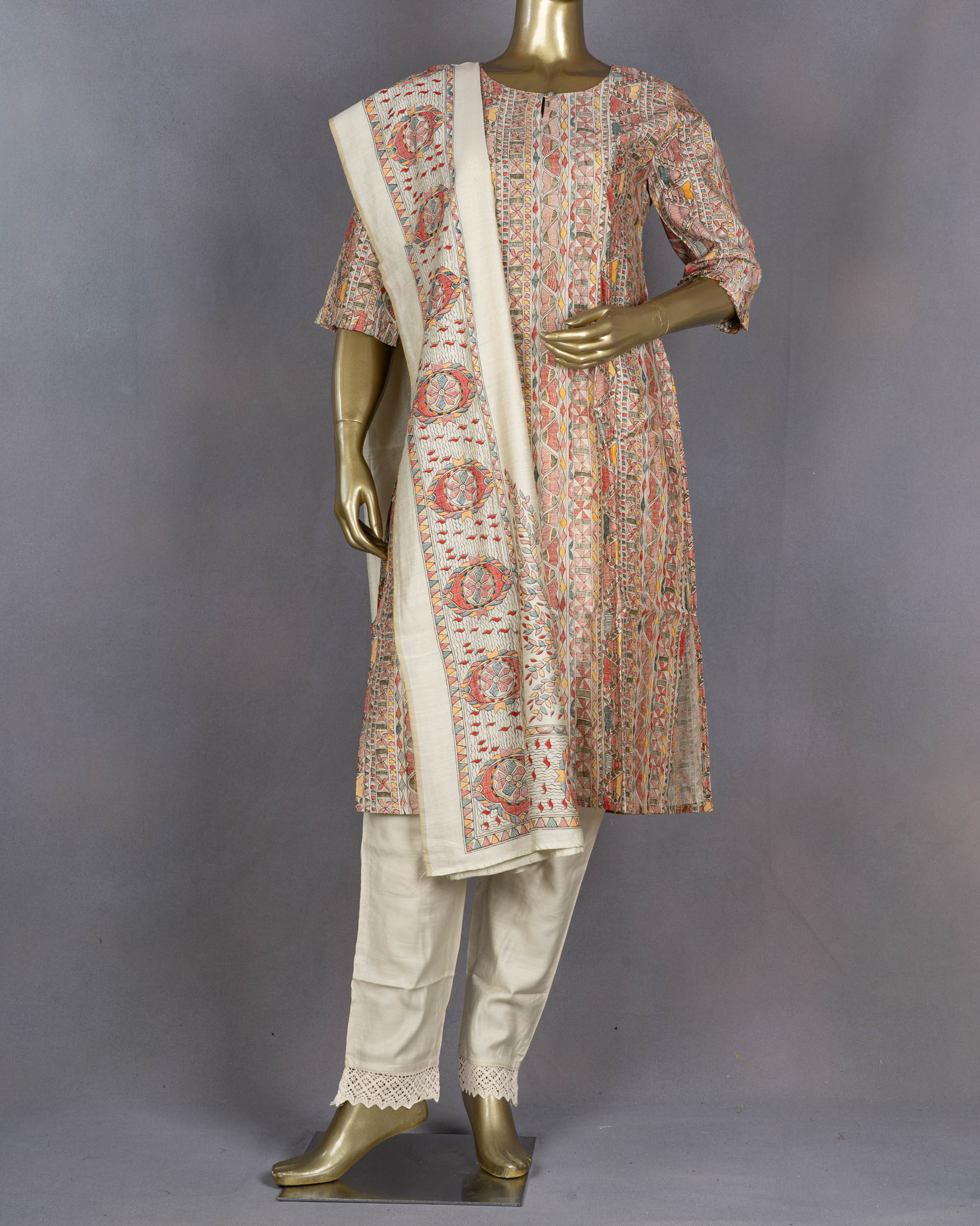 Ethnic Muslin Salwar Suit with Dupatta | Red | DD0186