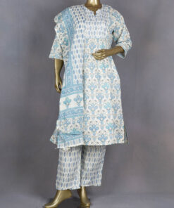 Pure Cotton Salwar Suit | White & Blue | YT0004