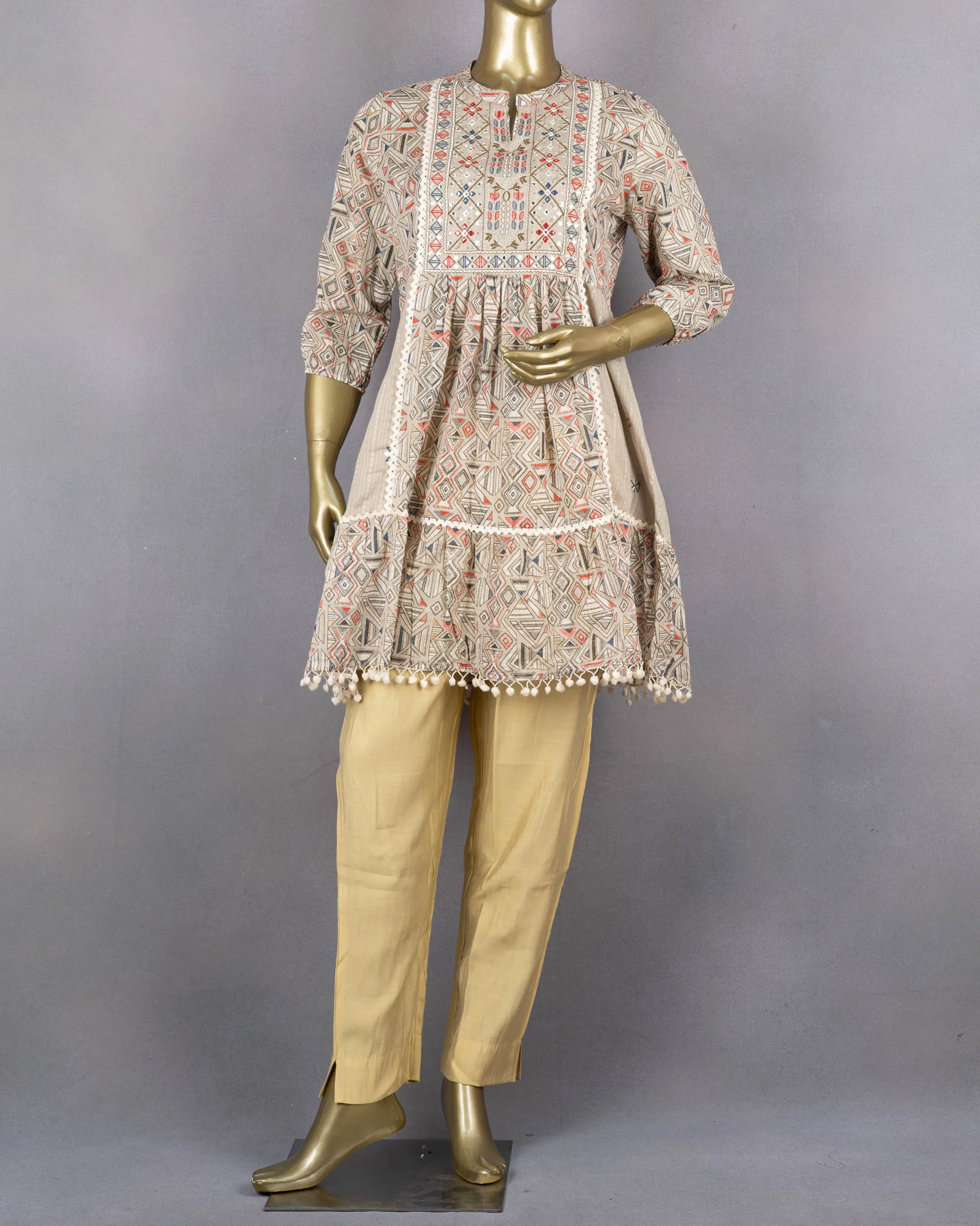 Beautiful Ethnic Short Kurta / Tunic | Grey | QB0003