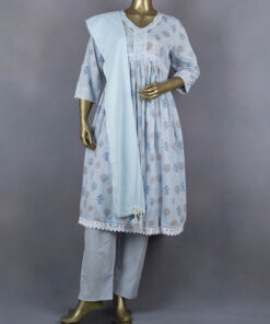 Ethnic Pure Printed Cotton Salwar Suits | Blue | QB0006