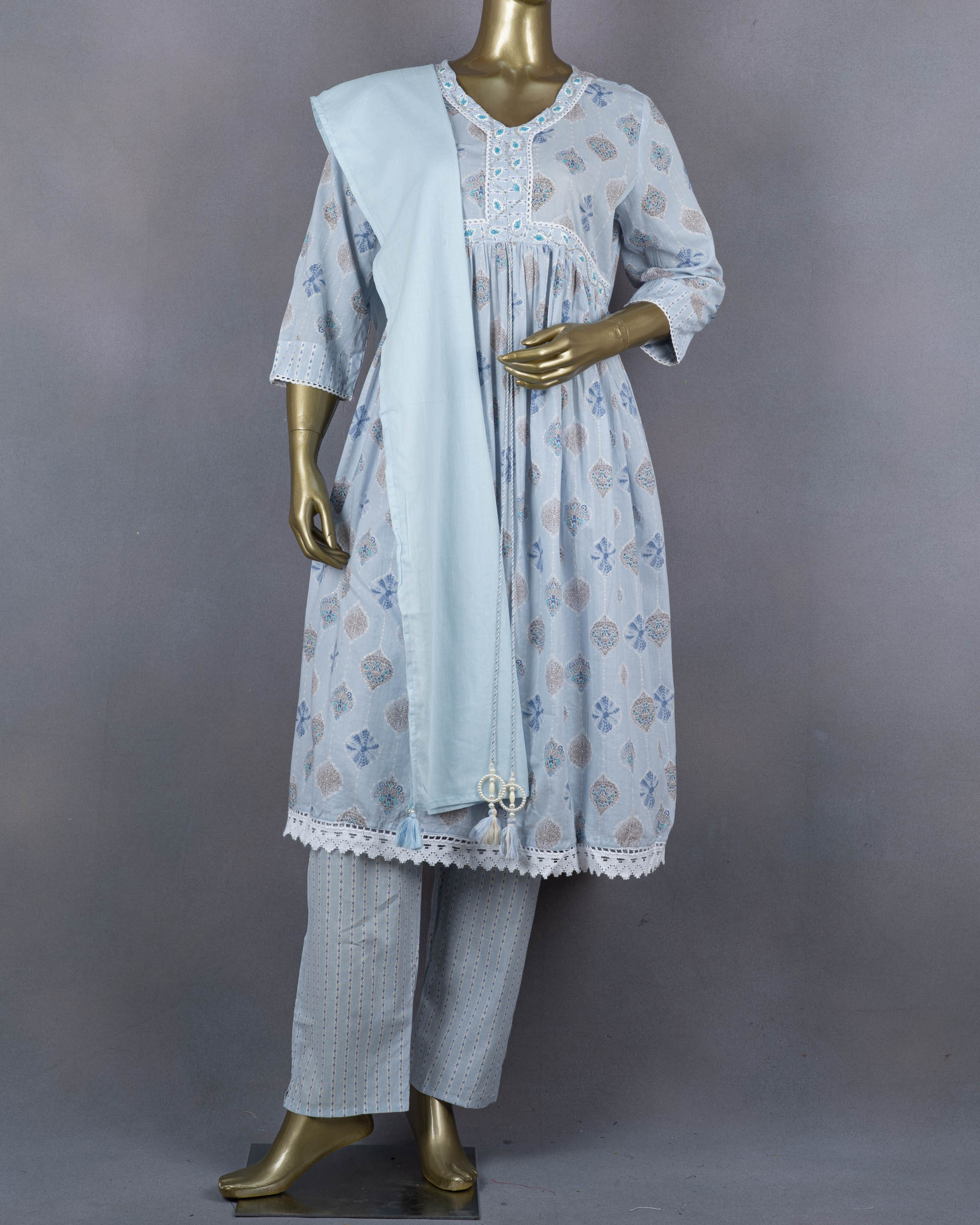 Ethnic Pure Printed Cotton Salwar Suits | Blue | QB0006