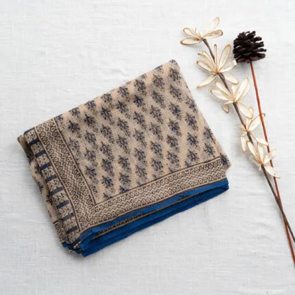 Kota Saree With Organic Handblock Prints | Cream & Blue | LC0003