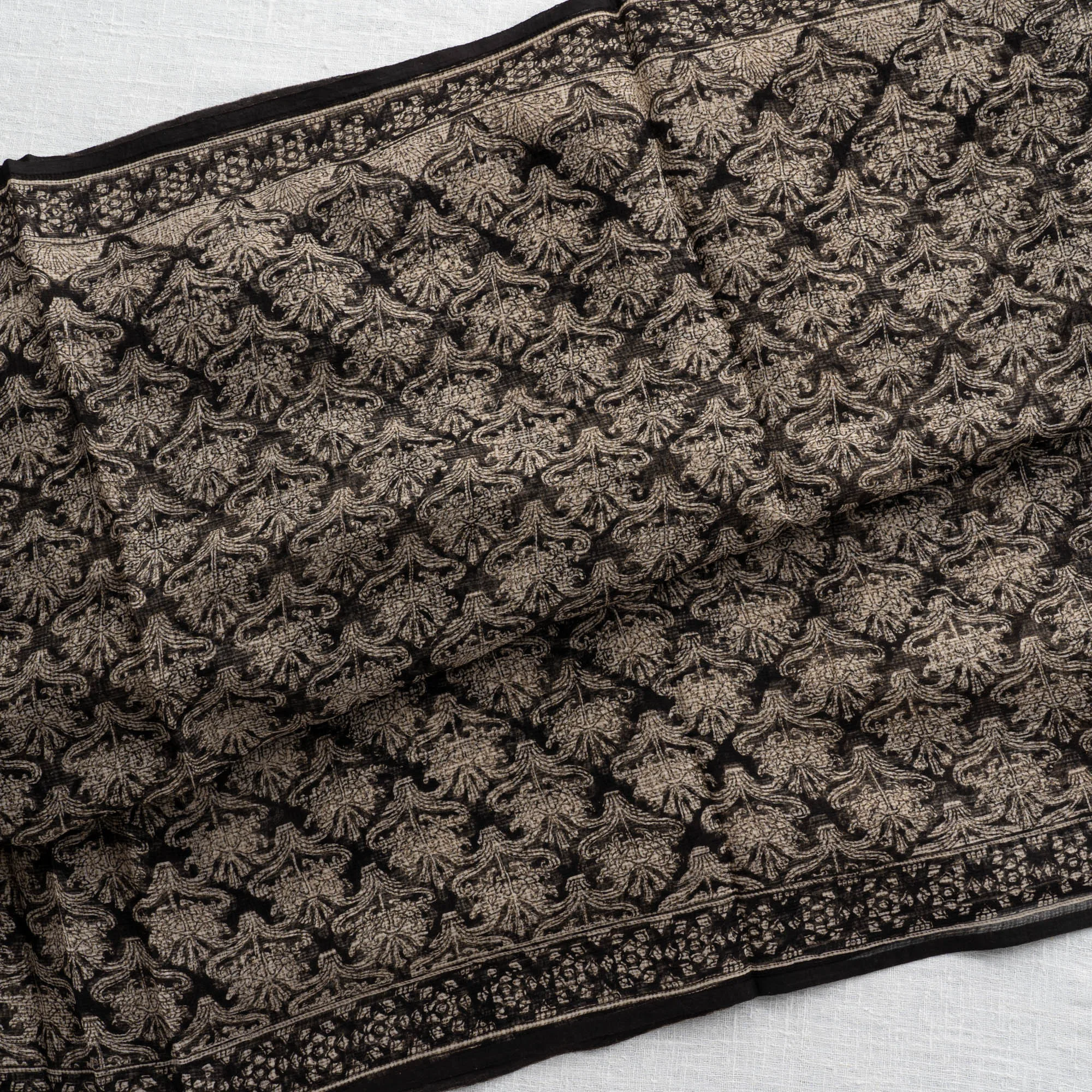 Kota Saree With Organic Handblock Prints | Black | LC0003 - Image 4