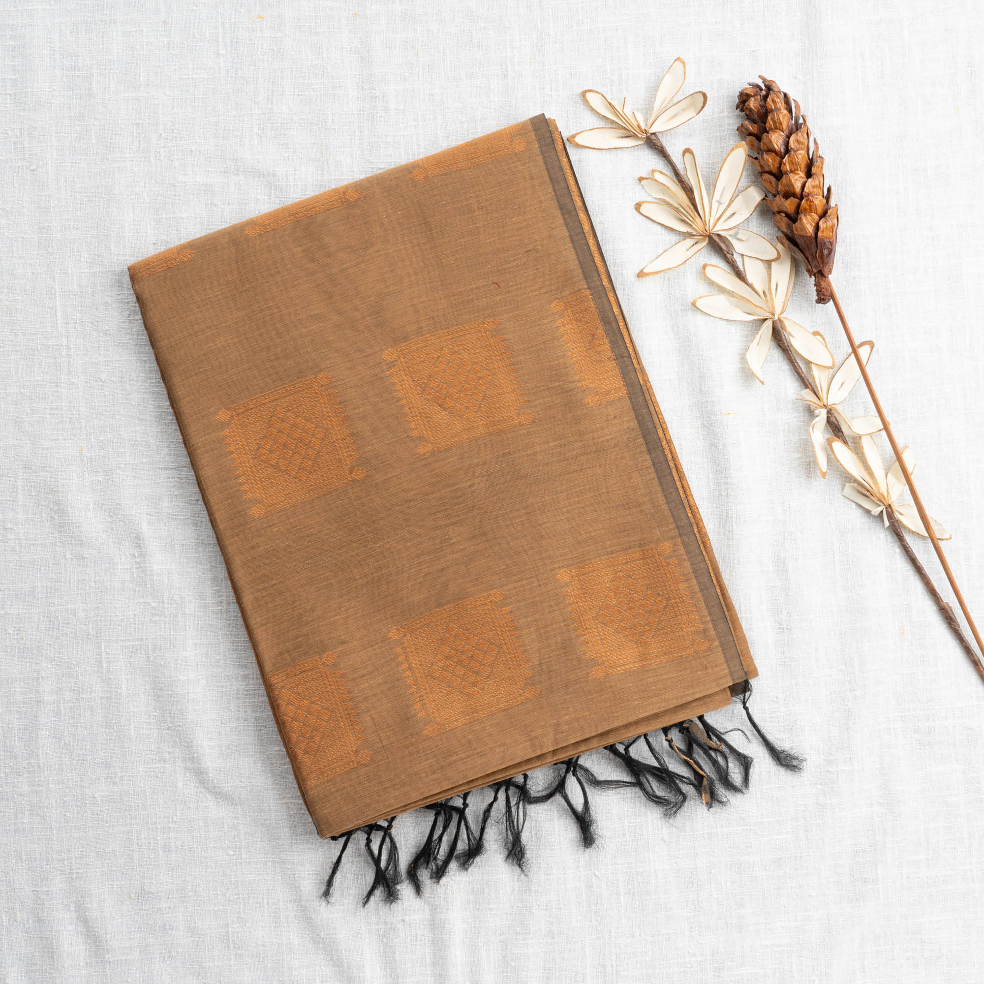 Authentic Silk Cotton Saree | Copper Brown | LX0008