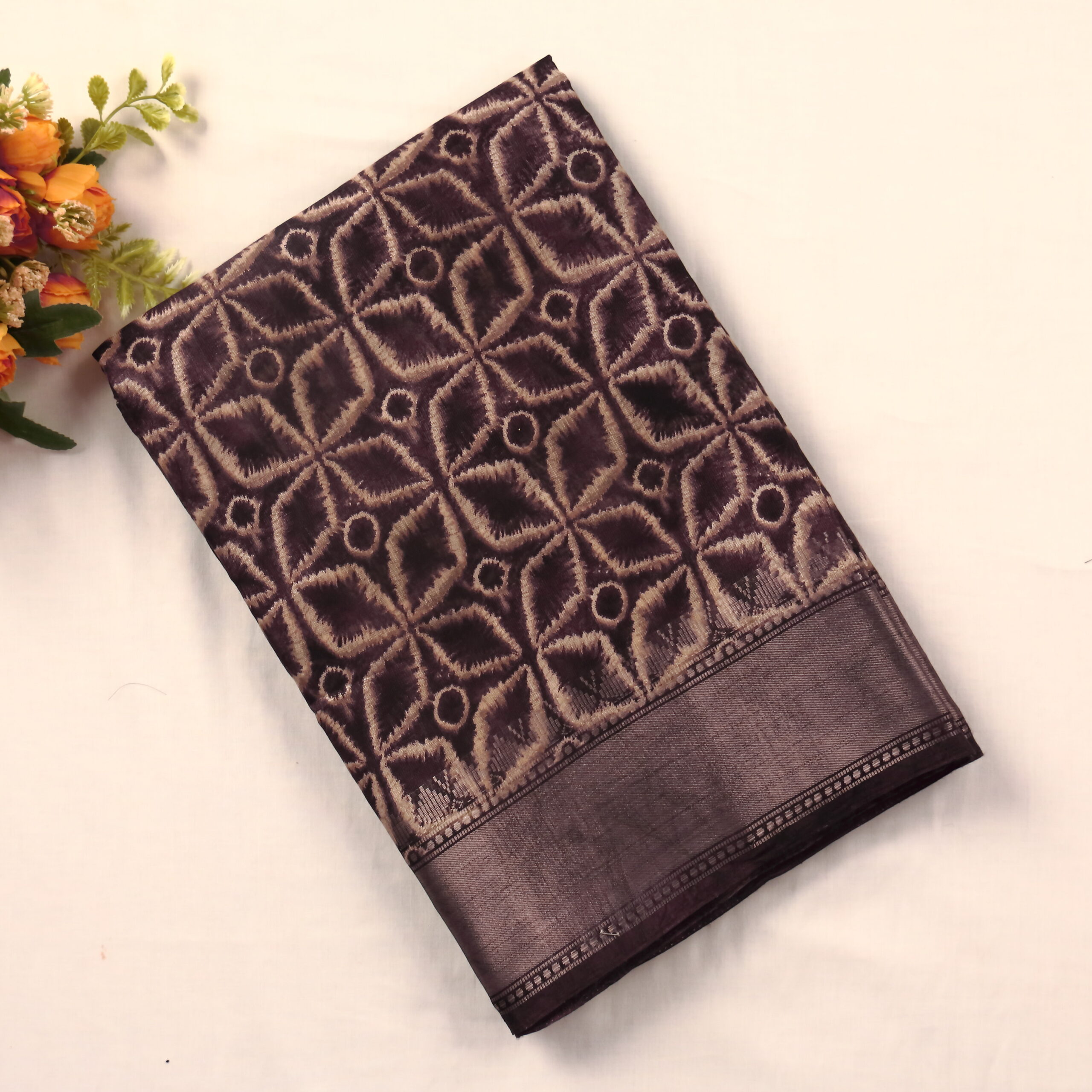 Authentic Art Silk Saree | Dark Brown | PX0108