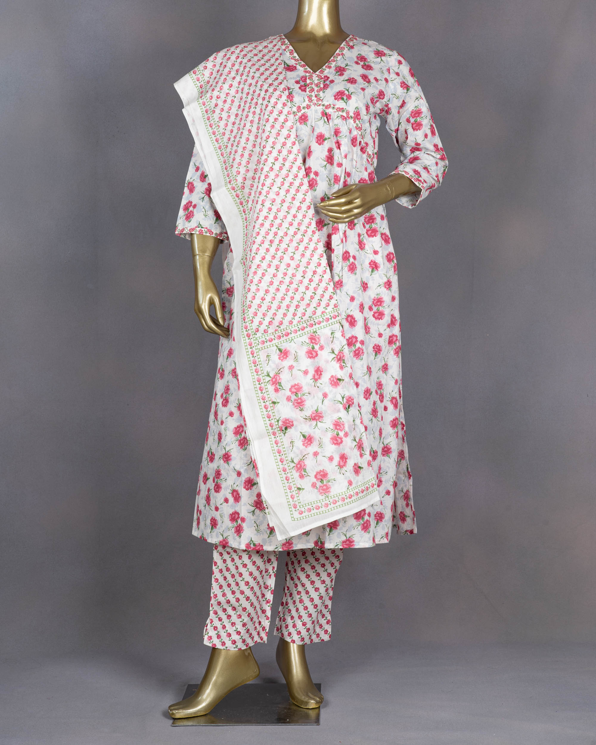 Pure Cotton Salwar Suits - White & Pink