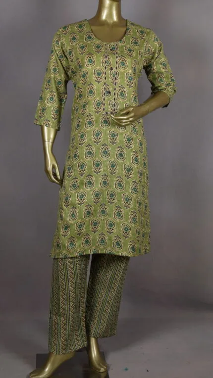 Rayon Kurta Pant Sets | Green | MB0001