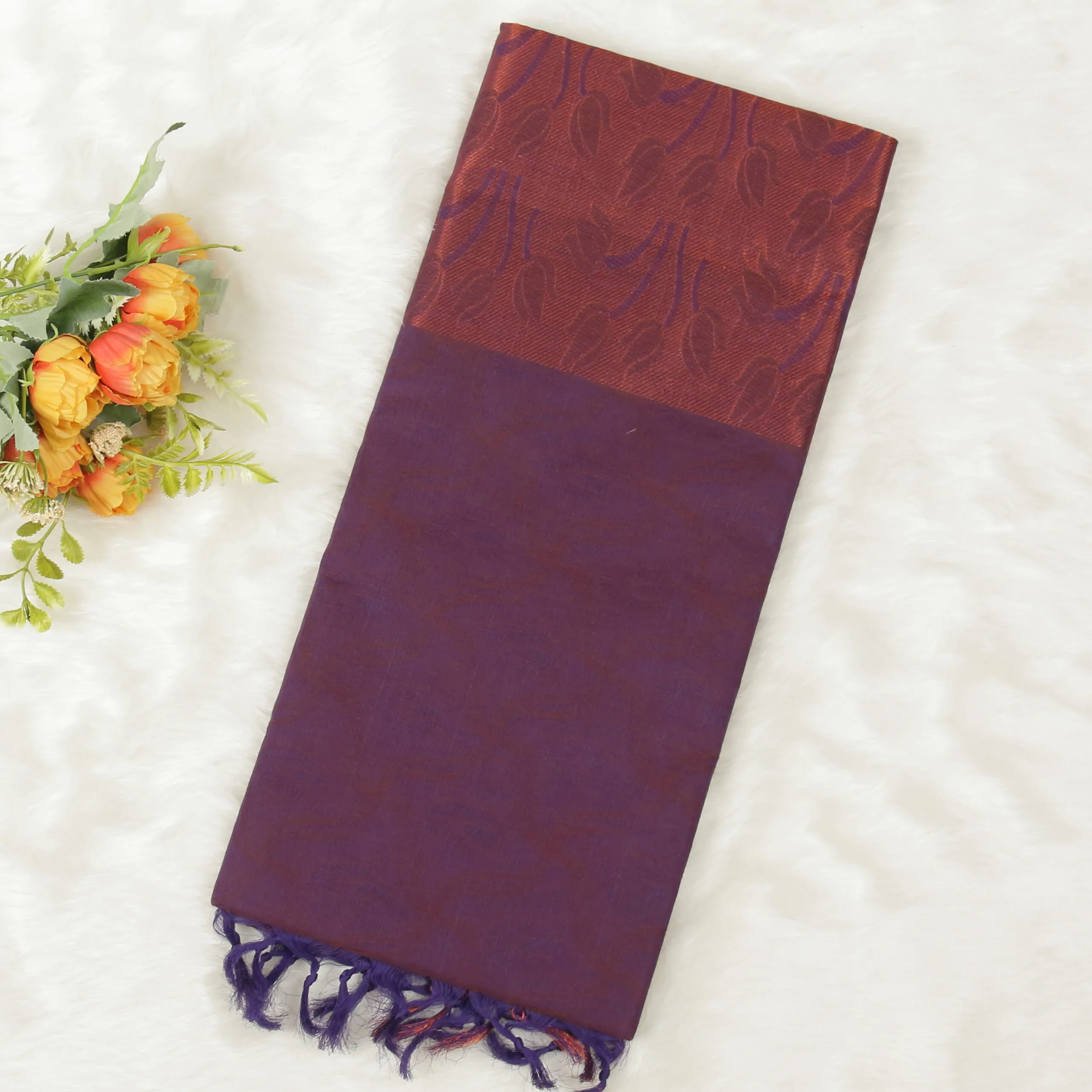 Embossed Cotton Saree | Violet | LX0013