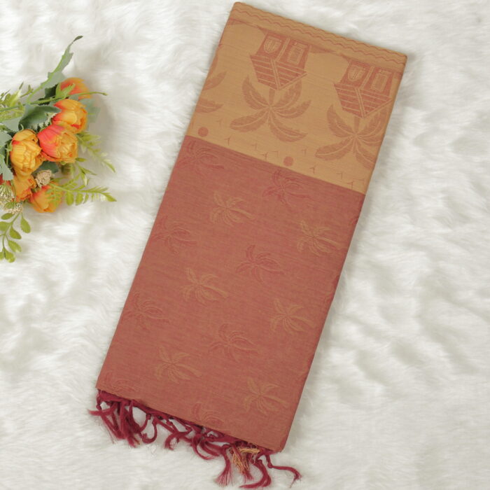 Embossed Cotton Saree | Brown | LX0014