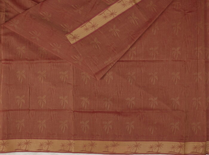 Embossed Cotton Saree | Brown | LX0014