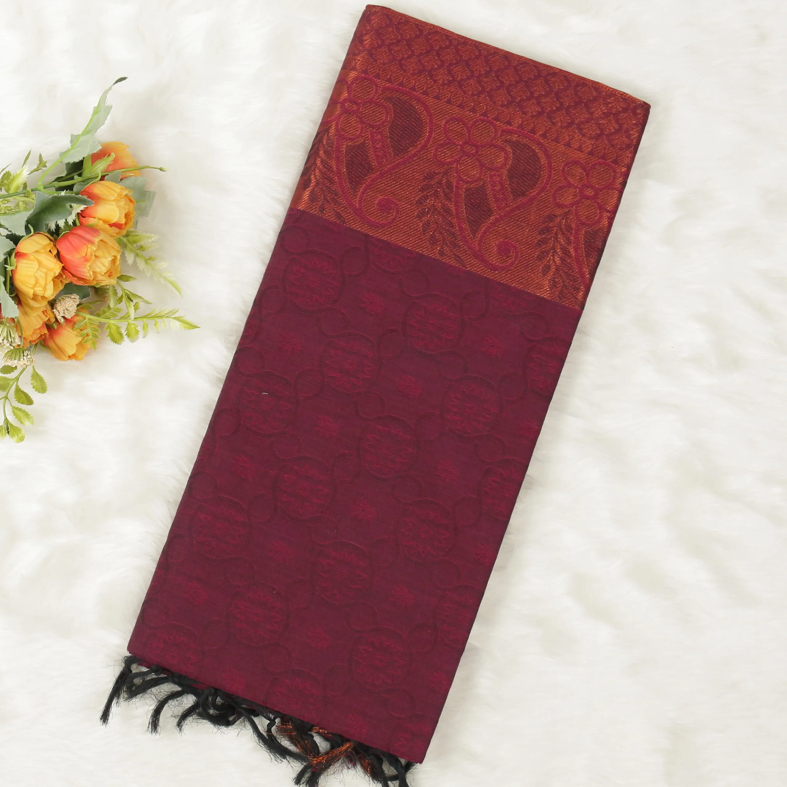 Embossed Cotton Saree | Pink | LX0013