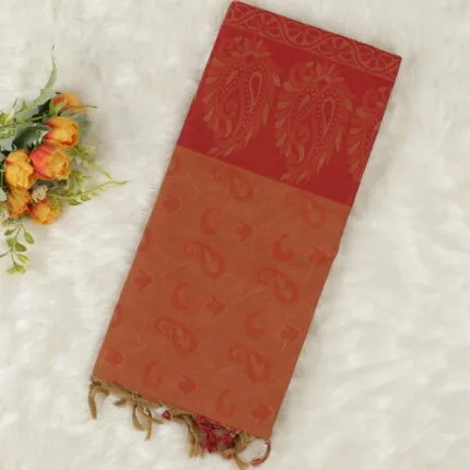 Embossed Cotton Saree | Red | LX0014