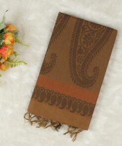 Embossed Cotton Saree | Brown | LX0012