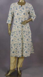 Beautiful Cotton Kurti | Cream & Blue | PM0003