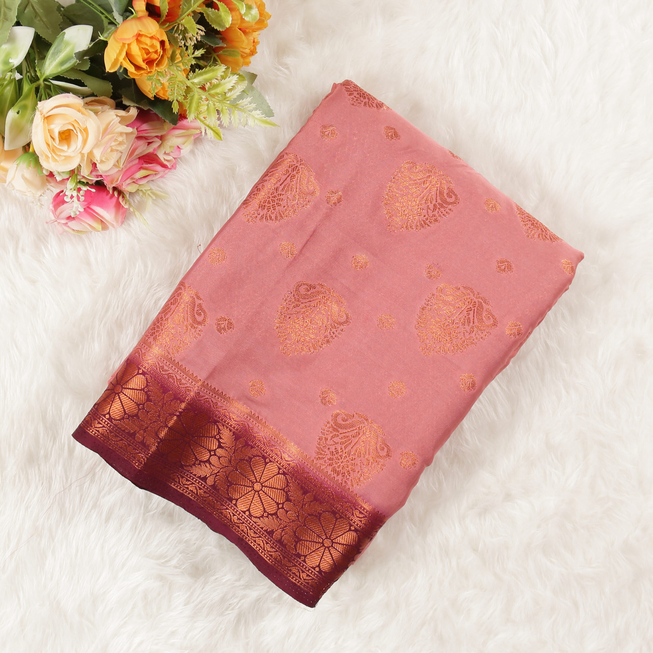 Beautiful Crape Butta Silk Saree | Pink | KV0006