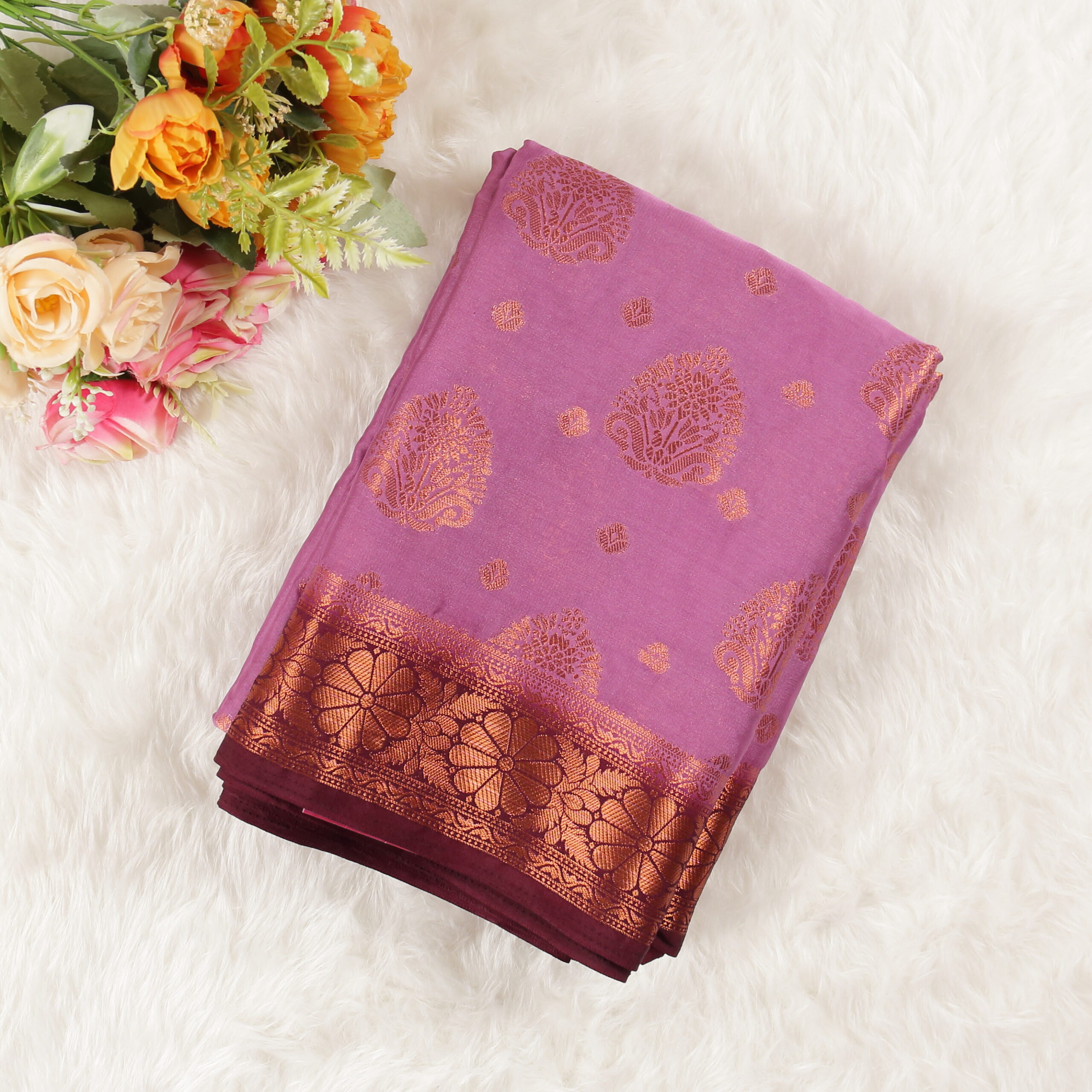 Beautiful Crape Butta Silk Saree | Purple | KV0006