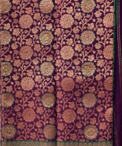 Beautiful silk saree with floral zari weaves and stones comes with contrast border, blouse and pallu.