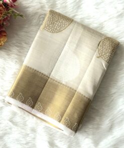 Beautiful tussar cotton saree with leaf design and golden zari border with running blouse.