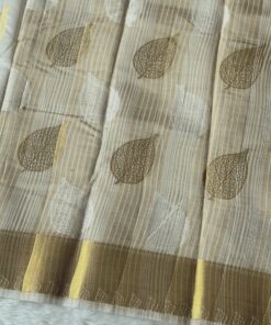 Beautiful tussar cotton saree with leaf design and golden zari border with running blouse.