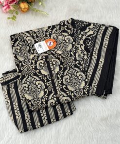 Cotton suits designed with foil prints and decorative button plackets comes with elastic regular pant and dupatta 