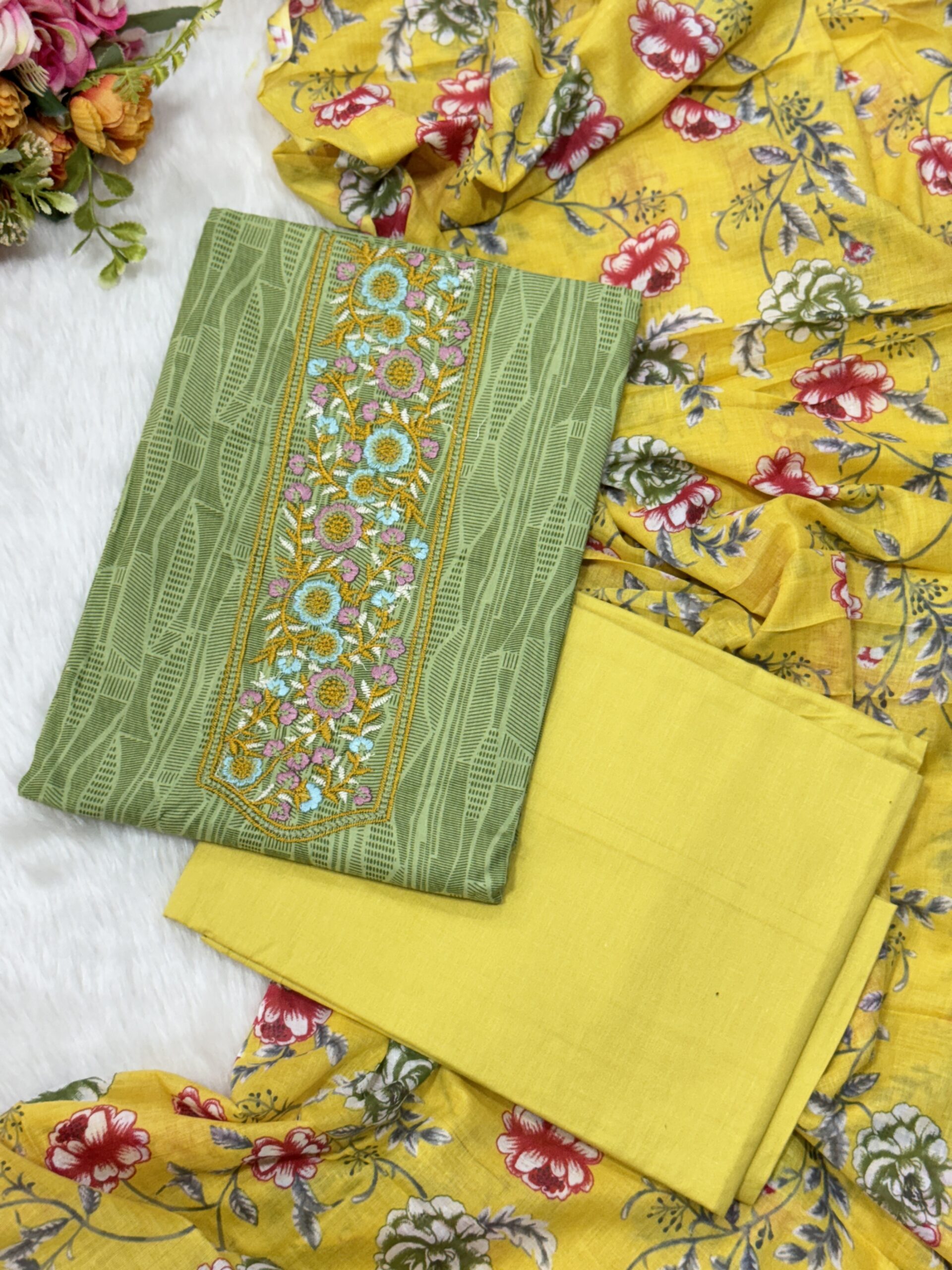 pure cotton material has sequins, embroidery with beautiful designs