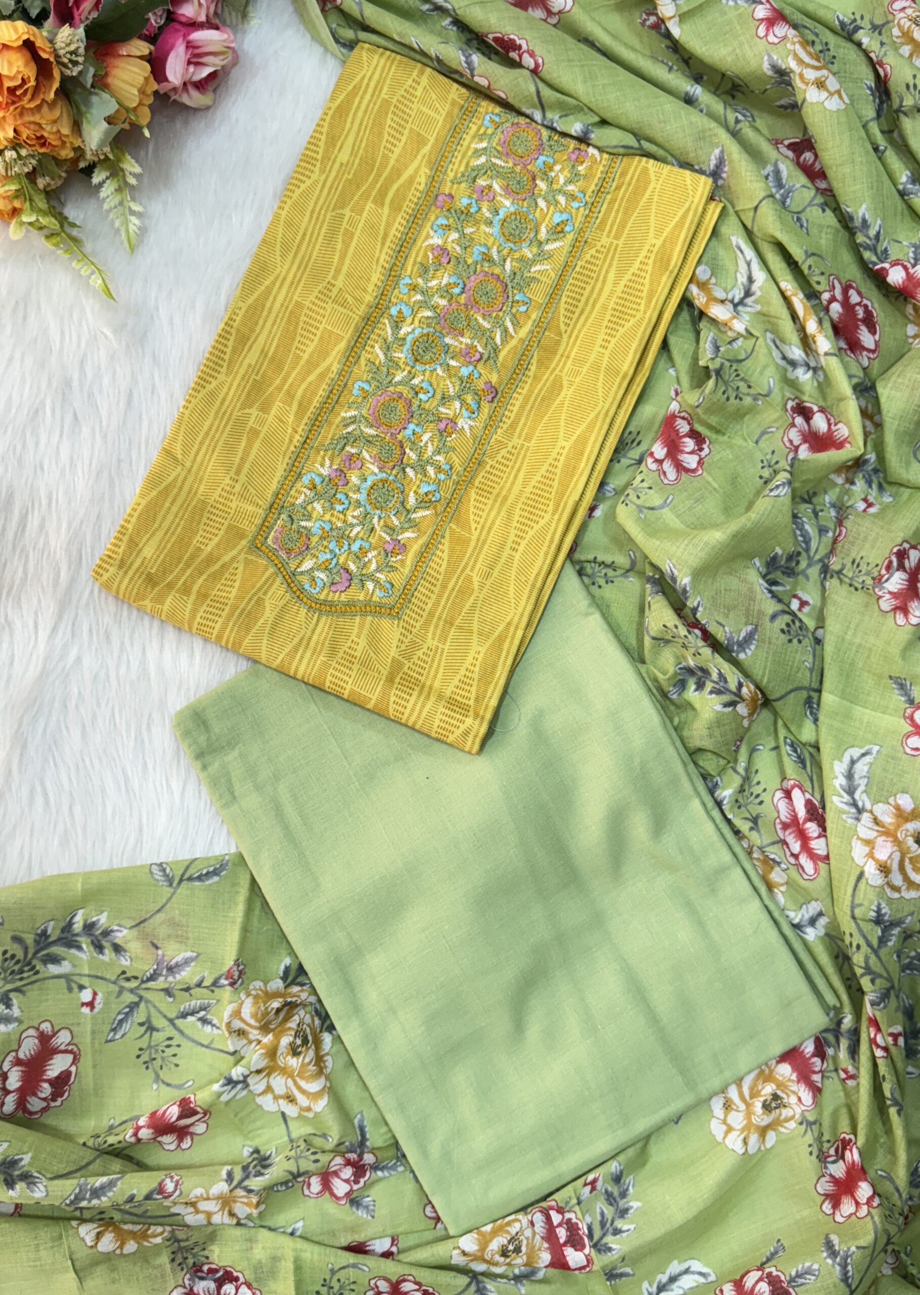 pure cotton material has  embroidery with beautiful designs