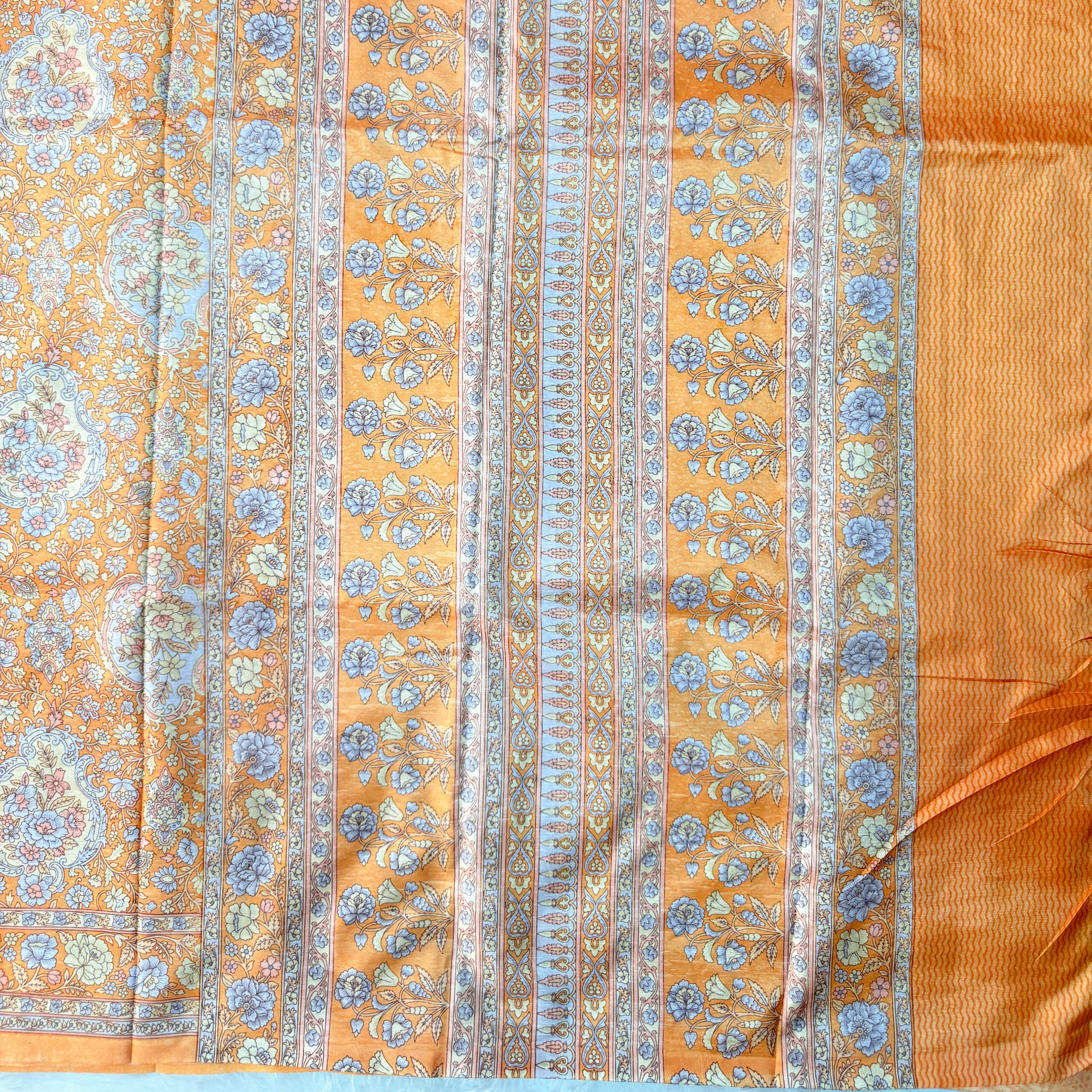 Beautiful crepe silk saree with floral designs with contrast  blouse.