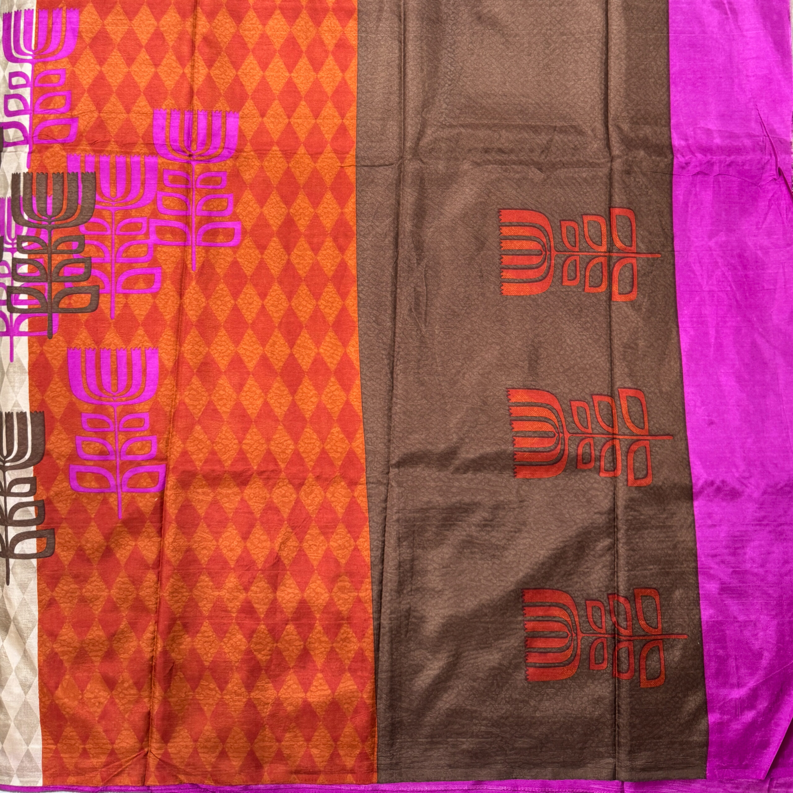 Beautiful crepe silk saree with multicolour designs with  blouse.