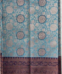 Beautiful silk saree with floral zari weaves and stones comes with contrast border, blouse and pallu.