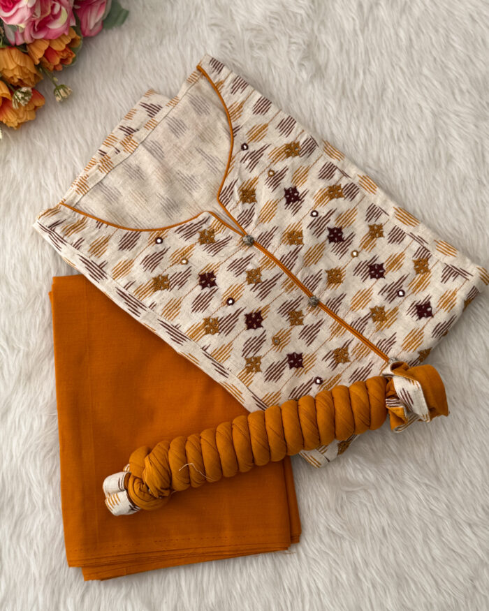  Pure cotton material has embroidery with small mirror work, in the yoke pattern and decorative buttons with beautiful designs