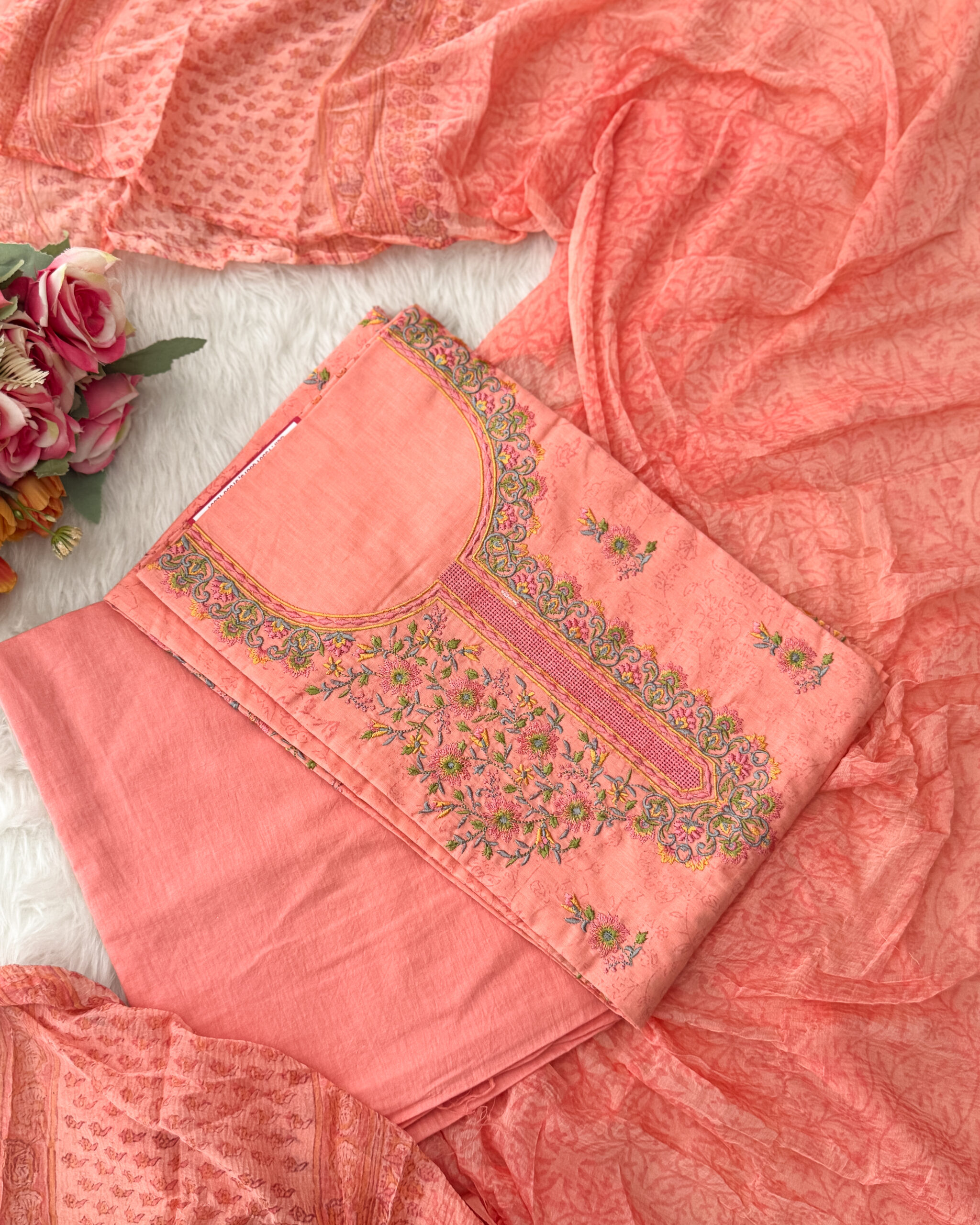 Pure cotton material has embroidery work in neck pattern , with beautiful designs.