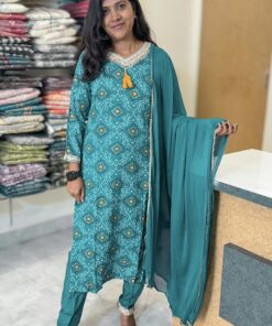 Festive Wear Rayon Salwar Set | Peacock Green | SU0033