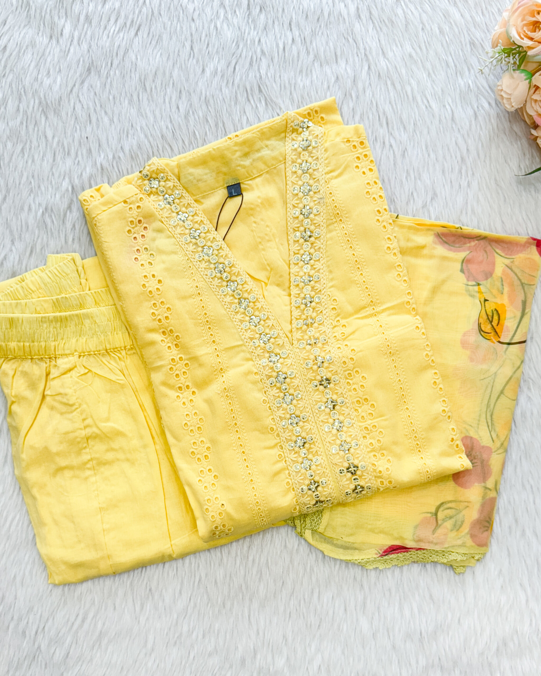 Festive Wear Cotton Salwar Set | Yellow | SU0061