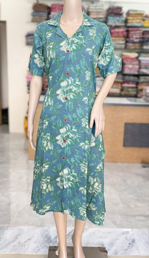 Regular Wear Cotton Gown | Green | JY0023A