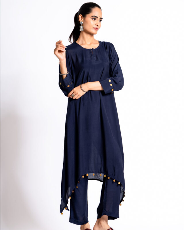 Alluring Asymmetrical Muslin Kurta Pant Set | Blue | NOG0079