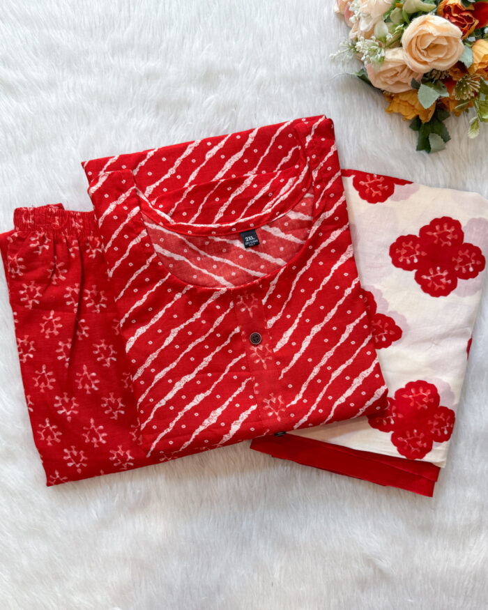 Regular Wear Cotton Salwar Set | Red | MC2490B