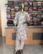 Office Wear Slub Cotton Kurta Pant Sets For Women's