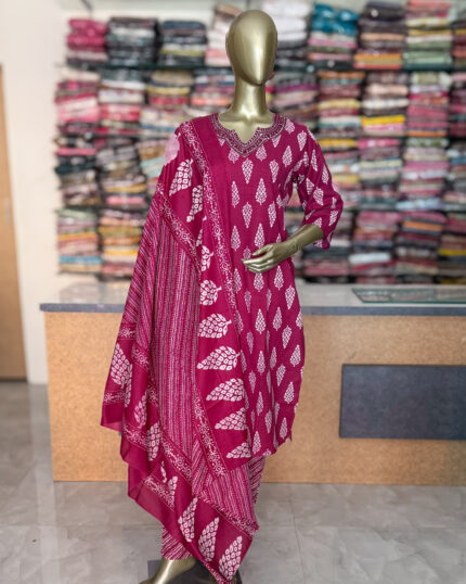 Stylish Floral Neck Cotton Salwar Suits For Women's