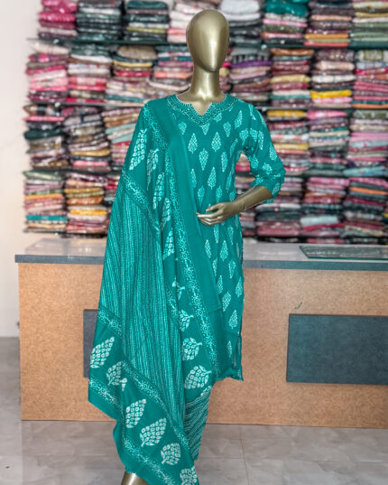 Stylish Floral Neck Cotton Salwar Suits For Women's