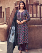 Rayon Salwar Set with Round Neck & V-Cut for Women's